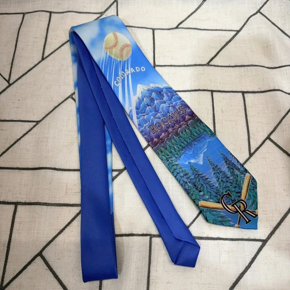 Ralph Marlin Necktie OS Blue Colorado Rockies MLB Mountain Graphic Print Vintage